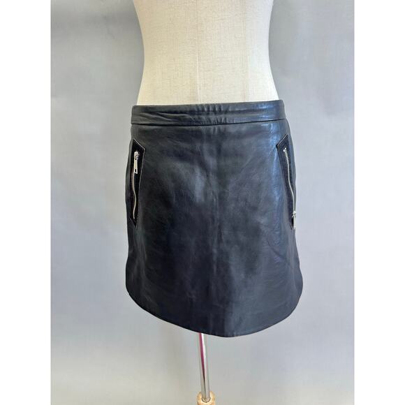 Topshop genuine leather black mini skirt moto boho US size 8 - Picture 1 of 13